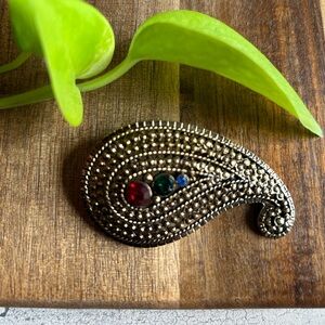 Vintage Paisley Brooch with Gem Accents